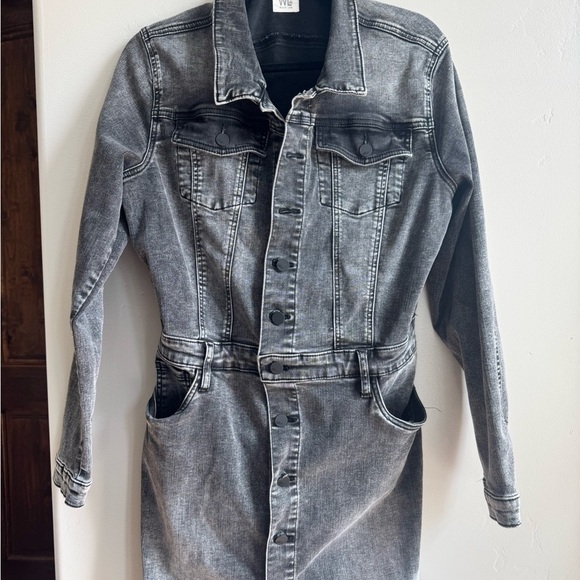 Wash Lab Denim Midi Dress Model Off Duty Clean Grunge Minimal Street Chic L - Picture 4 of 7